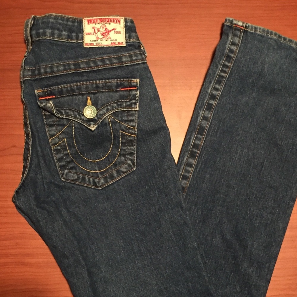 True Religion Blue jeans w/ Green buttons